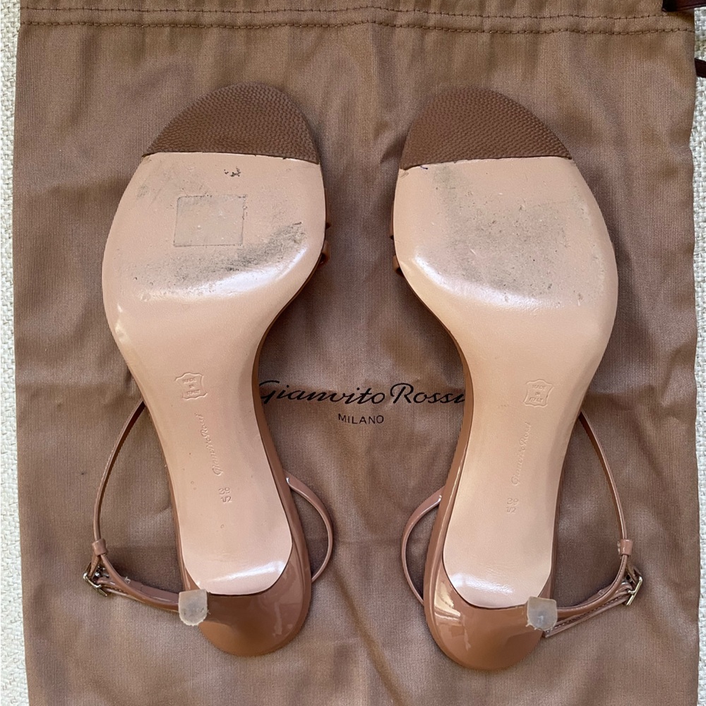 Gianvito Rossi Manhattan 85 Patent Leather Nude Slingback Heels Size 39.5 - Picture 7 of 11